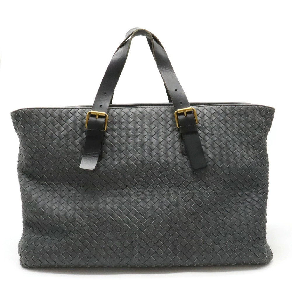 BOTTEGA VENETA Intrecciato Tote Bag Leather Gray Black